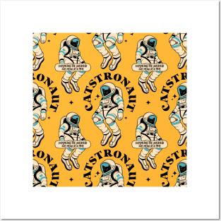 Astronaut Black Cat Pattern in yellow Posters and Art